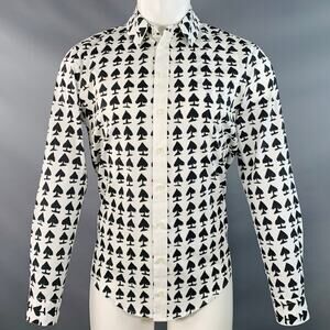 PETER JENSEN Size S White Black Spades Cotton One Pocket Long Sleeve Shirt
